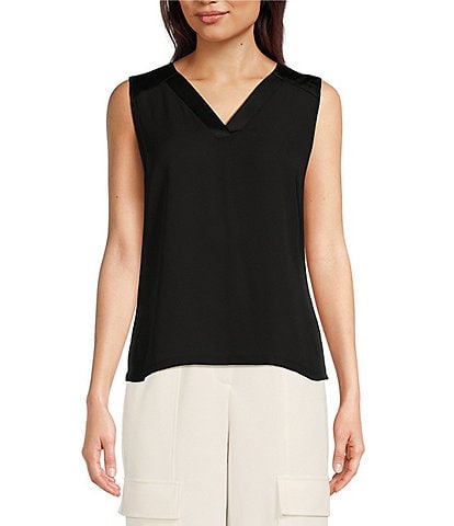 DKNY Georgette Suede Satin V-Neck Sleeveless Top