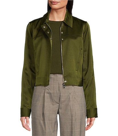 DKNY Glazed Cropped Point Collar Long Sleeve Trucker Jacket