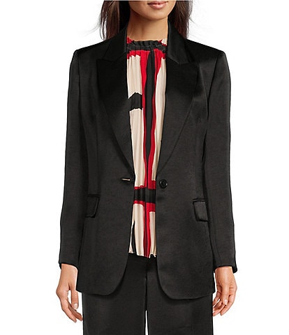 DKNY Hammered Satin Notch Collar Long Sleeve Button Front Coordinating Blazer