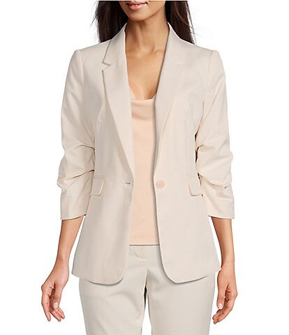 DKNY Jacquard Dotted Shawl Collar Ruched Sleeve One Button Blazer
