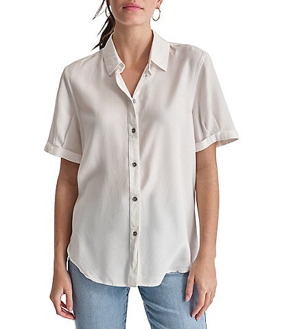 DKNY Jeans Rolled Short Sleeve Collared Button Front Shirt