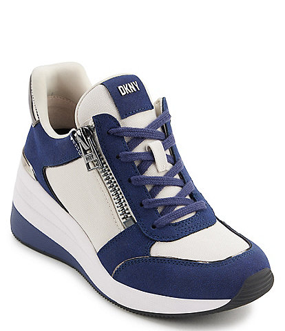DKNY Cindell High-Top Tiger Print Trim Lace-Up Sneakers