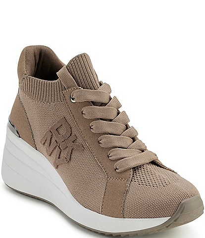 DKNY Kasia Fabric Wedge Lace Up Sneakers