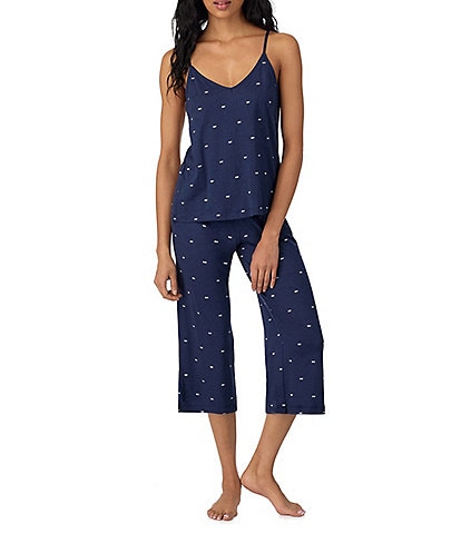 DKNY Knit Logo Print Sleeveless V-Neck Cami & Capri Pajama Set