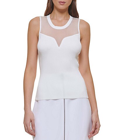 DKNY Knit Mesh Sweetheart Neck Cut-Out Tank Top