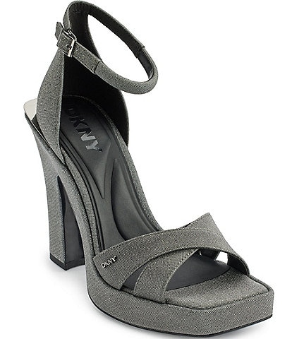 DKNY Linda Glitter Fabric Ankle Strap Sandals