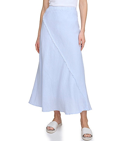DKNY Linen Pull-On A-Line Midi Skirt