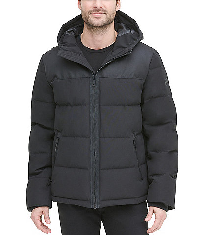 DKNY Long-Sleeve Mixed-Media Quilted Full-Zip Hooded Snow Ski Jacket