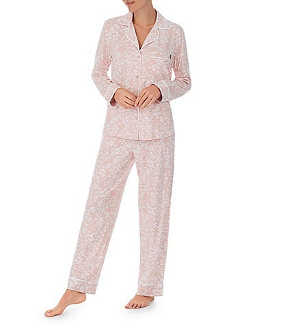 DKNY Long Sleeve Notch Collar Brushed Jersey Knit Animal Print Pajama Set