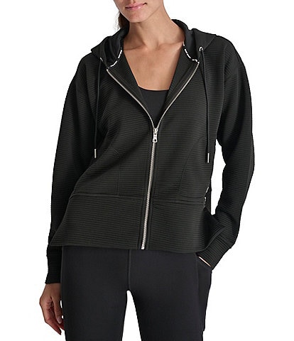 DKNY Long Sleeve Zip Front Side Zip Detail Hoodie