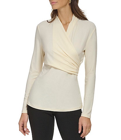 Dkny Matte Jersey Side Wrap Front Pullover Blouse