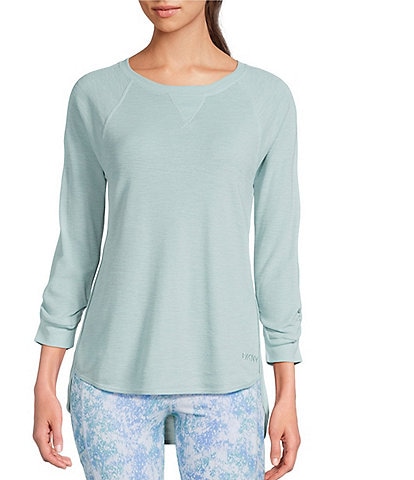 DKNY Sport by Donna Karan Mini Slub Waffle Knit Crew Neck 3/4 Ruched Sleeve Tee