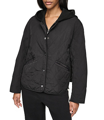 DKNY Mix Media Light Weight Diamond Quilt Snap Front Jacket
