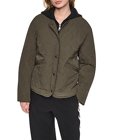 DKNY Mix Media Light Weight Diamond Quilt Snap Front Jacket