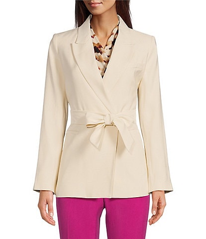 DKNY Notch Lapel Neck Long Sleeve Belted Double Breasted Jacket