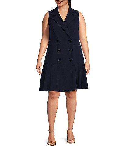 DKNY Plus Size Scuba Crepe Sleeveless V-Neck Blazer Dress