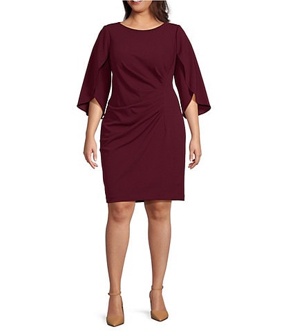 DKNY by Donna Karan Plus Size Solid Knit Boat Neck Tulip Sleeve Sheath Dress