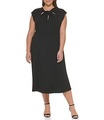 DKNY Plus Size Twist Cut-Out Neck Sleeveless Scuba Crepe Midi Dress
