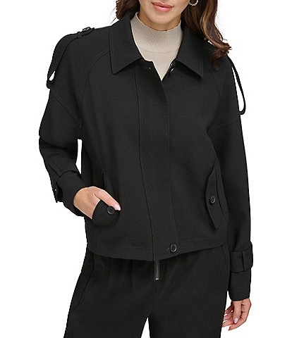 DKNY Point Collar Long Sleeve Cropped Trench Jacket
