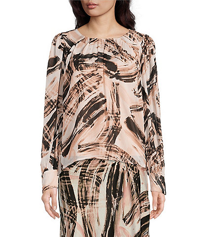 DKNY Coordinating Printed Long Sleeve Crew Neck Blouse