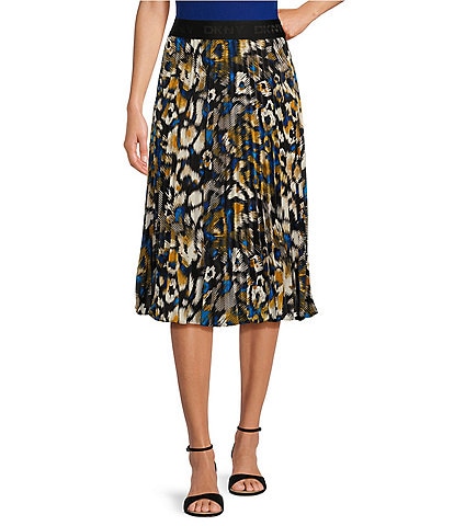 DKNY Printed Pleated Midi Skirt