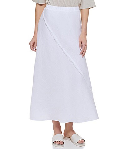 DKNY Pull-On Linen A-Line Waist Seam Coordinating Maxi Skirt