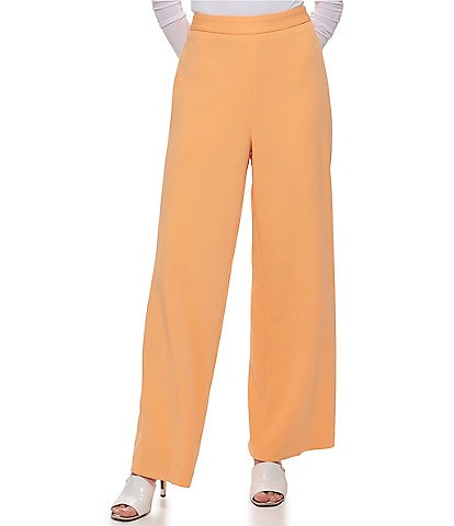 DKNY Ribbed Scuba Crepe Wide Leg Relaxed Fit Pant