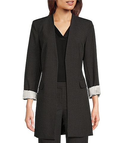 DKNY Roll Sleeve Collarless Open Topper