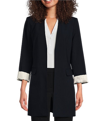 DKNY Roll Sleeve Collarless Open Topper