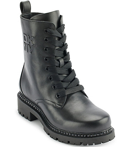 DKNY Rommily Leather Lace Up Combat Boots