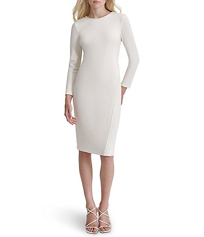 DKNY by Donna Karan Round Neck Long Sleeve Beaded Trim Dress