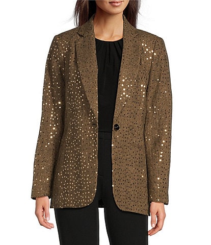 DKNY Sequin Herringbone Notch Lapel 1-Button Blazer