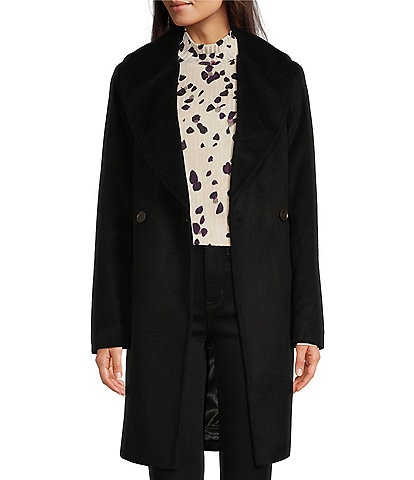 DKNY Shawl Collar Wool Blend Belted Wrap Front Coat
