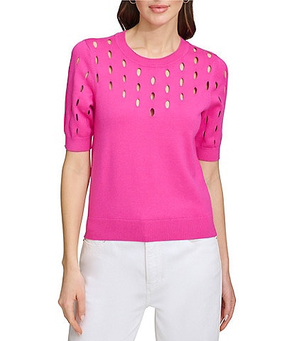 DKNY Short Sleeve Cut-Out Detail Top