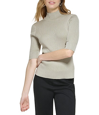 DKNY Leopard Print Sequin Knit Crew Neck Long Sleeve Sweater
