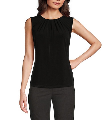 DKNY Sleeveless Ruched Crew Neck Top