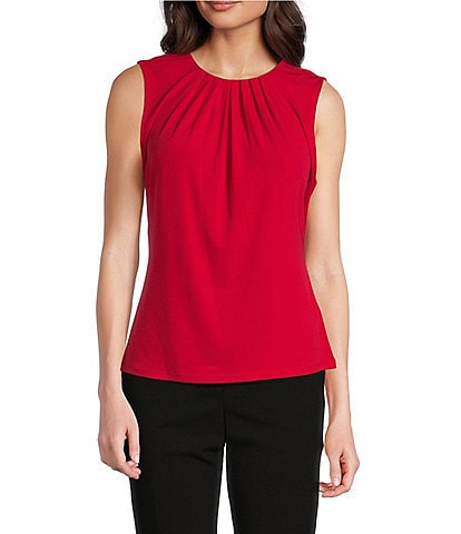 DKNY Sleeveless Ruched Crew Neck Top