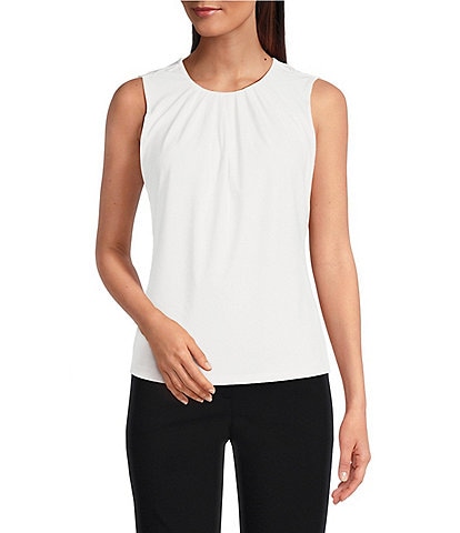 DKNY Sleeveless Ruched Crew Neck Top