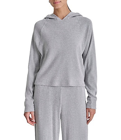 DKNY Sport Brushed Rib Knit Raglan Sleeve Pullover Hoodie