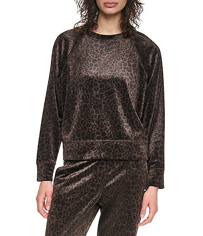 DKNY Sport by Donna Karan Coordinating Velour Leopard Print Raglan Pullover