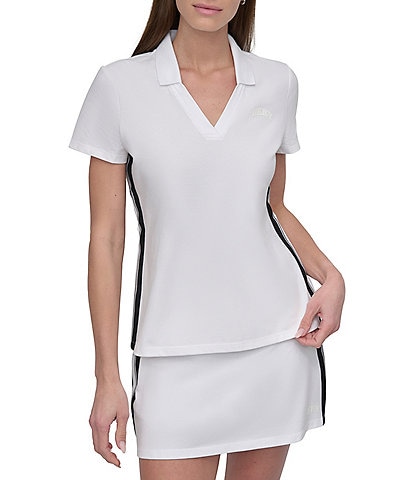 DKNY Sport by Donna Karan Varsity Stripe Pique Short Sleeve Collar Neck Polo