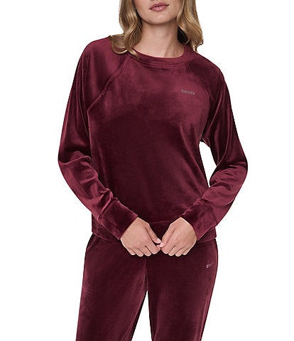 DKNY Sport by Donna Karan Velour Mini Rhinestone Crew Neck Pullover
