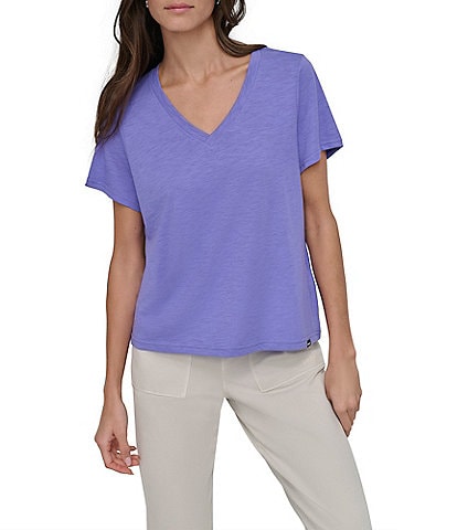 DKNY Sport by Donna Karen V-Neck Short Sleeve Slub Tee