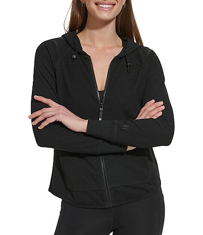 DKNY Sport Ruched Shadow Stripe Coordinating Zip Front Long Sleeve