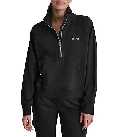 DKNY Sport Metallic Bubble Logo Half Zip Stand Collar Pullover