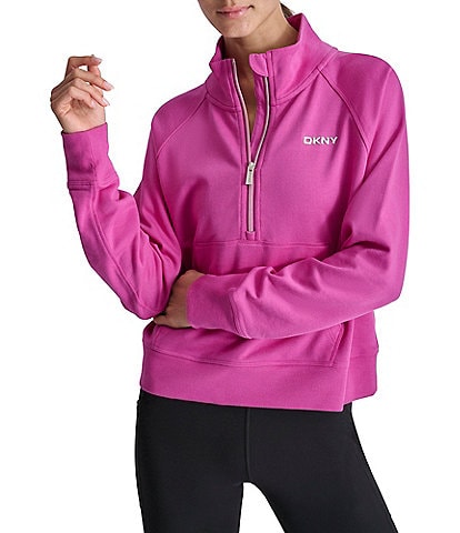 DKNY Sport Metallic Bubble Logo Half Zip Stand Collar Pullover