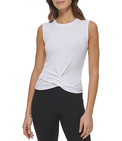 DKNY Sport Platinum Ribbed Twisted Front Crossover Tank