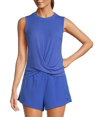 DKNY Sport Platinum Ribbed Twisted Front Crossover Tank