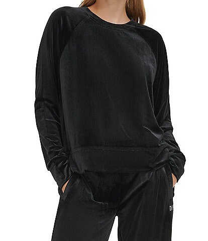 DKNY Sport Platinum Ribbed Velour Embroidered Logo Crew Neck Coordinating Pullover