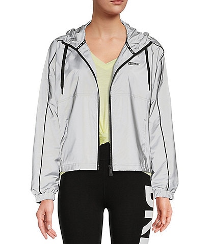 DKNY Sport Reflective Zip Front Long Sleeve Essentials Hooded Jacket